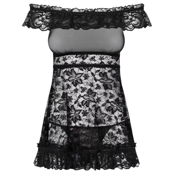 Obsessive Flores - babydoll met ruches en string - zwart