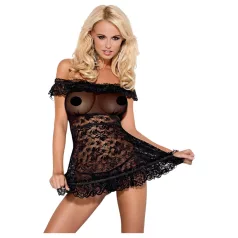   Obsessive Flores - babydoll met ruches en string - zwart - L/XL