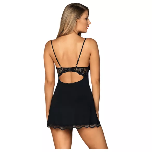 Obsessive Luvae - nachthemd met bloemenprint en strass - zwart - L/XL