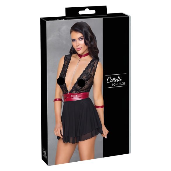 Cottelli Bondage - Halter babydoll met kant (zwart) - M