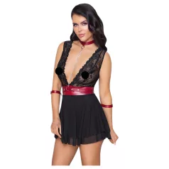 Cottelli Bondage - Halter babydoll met kant (zwart) - L