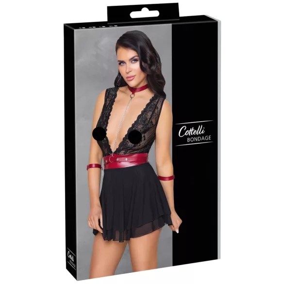 Cottelli Bondage - Halter babydoll met kant (zwart) - L
