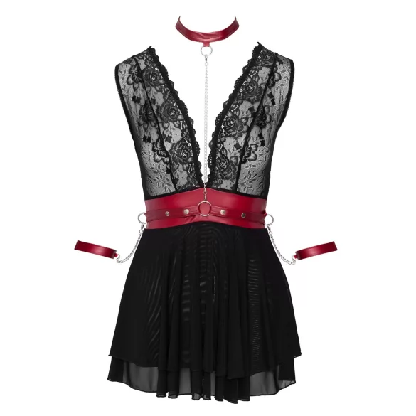 Cottelli Bondage - Halter babydoll met kant (zwart) - L