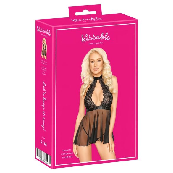 Kissable - halter babydoll van kant (zwart) - L/XL