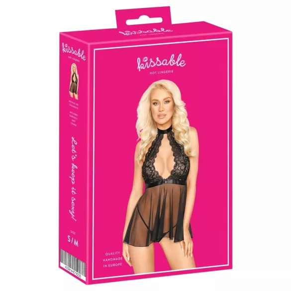 Kissable - babydoll met halsband - kant - zwart - L/XL