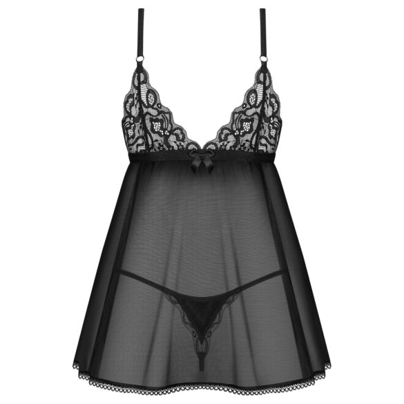 Obsessive Blomentis - babydoll set - kant - zwart