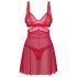 Obsessive Cupide Desir - doorzichtig kanten nachthemd set (rood) - L/XL