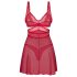 Obsessive Cupide Desir - doorzichtig kanten nachthemd set (rood) - L/XL