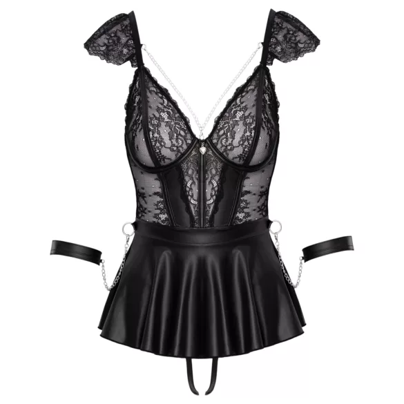 Cottelli Bondage - kanten minijurk met boeien (zwart) - M