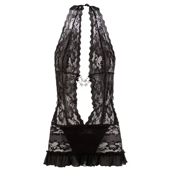 Cottelli - Halter mini jurk - Kant - Zwart - XL