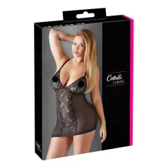 Cottelli Plus Size - transparant nachthemd met kant - zwart