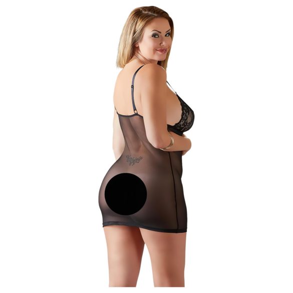 Cottelli Plus Size - transparant nachthemd met kant - zwart - 2XL