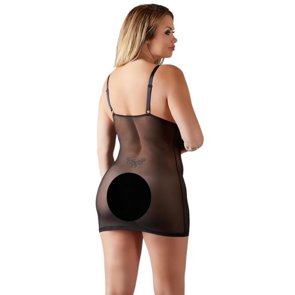 Cottelli Plus Size - transparant nachthemd met kant - zwart - 2XL