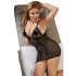 Cottelli Plus Size - transparant nachthemd met kant - zwart - 2XL