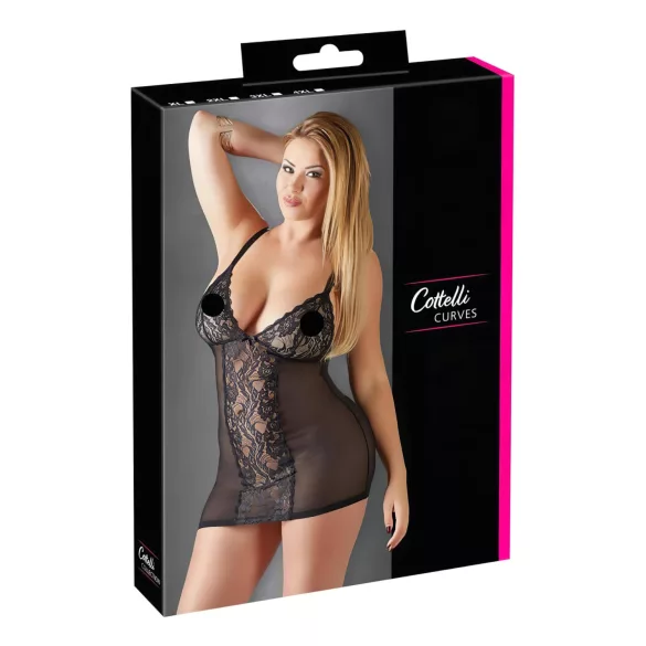 Cottelli Plus Size - transparant nachthemd met kant - zwart - 3XL