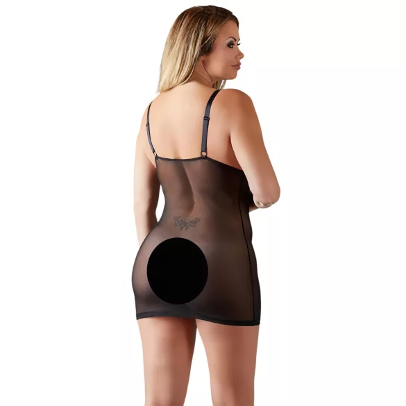 Cottelli Plus Size - transparant nachthemd met kant - zwart - 3XL