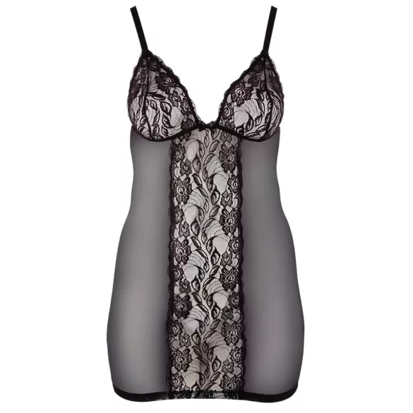 Cottelli Plus Size - transparant nachthemd met kant - zwart - 3XL