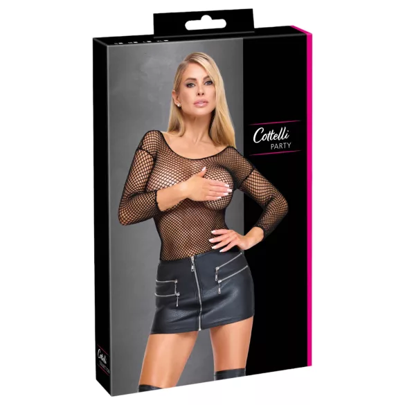 Cottelli - mini-rok van kunstleer met rits (zwart)