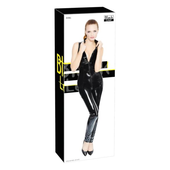 Black Level - glanzend catsuit met rits (zwart)