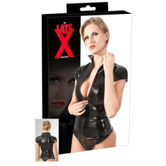 LATEX - dames top met korte mouwen en rits - zwart