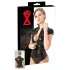 Latex dames top met rits en korte mouwen (zwart) - S