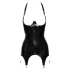 Late X - open latex bovenstuk met jarretelles en manddesign (zwart) - M
