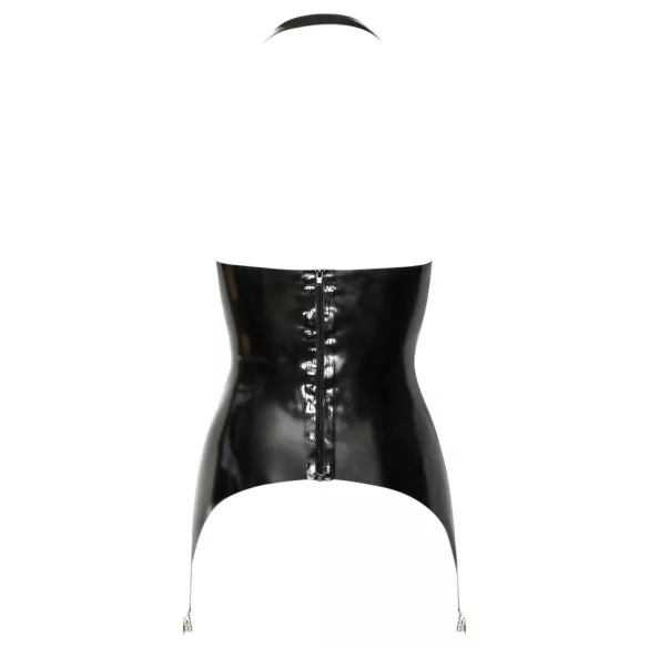 Late X - open latex bovenstuk met jarretelles en manddesign (zwart) - M