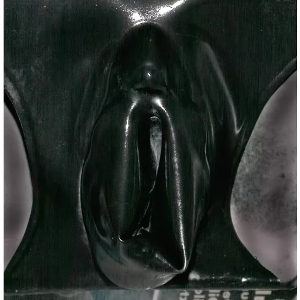 Latex damesstring met condoom (zwart) - XL