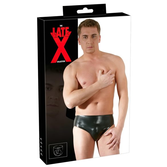LATEX - herenslip met interne penis en anaal dildo (zwart) - L