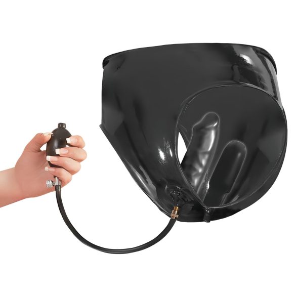 LATEX - dames slip 2st met opblaasbare dildo (zwart) - M