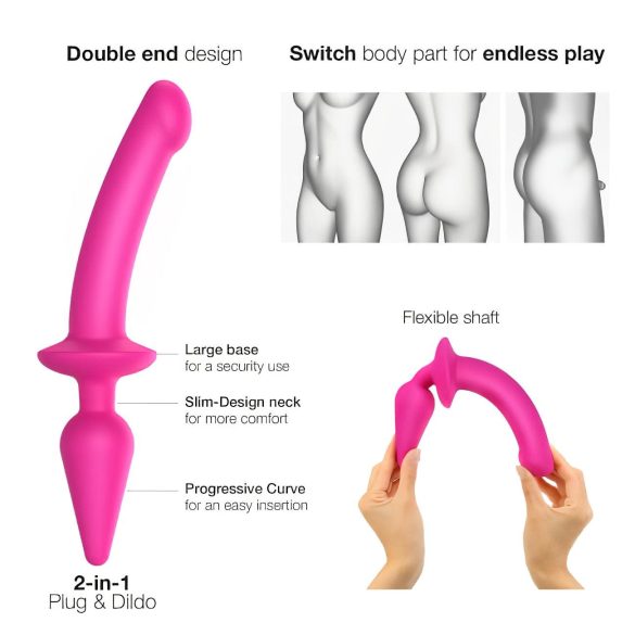 Strap-on-me Schakelen Semi-Realistisch L - 2in1 siliconen dildo (roze)