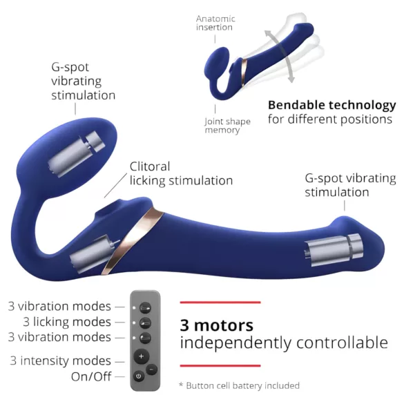 Strap-on-me S - opzetbare, luchthgolvende vibrator - (blauw)