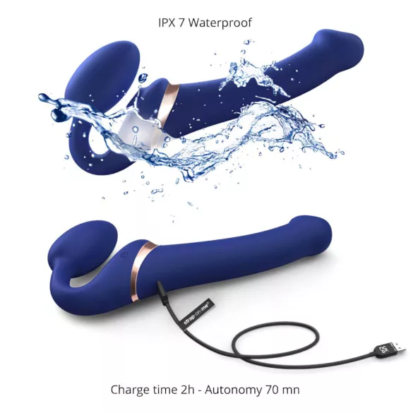 Strap-on-me S - opzetbare, luchthgolvende vibrator - (blauw)