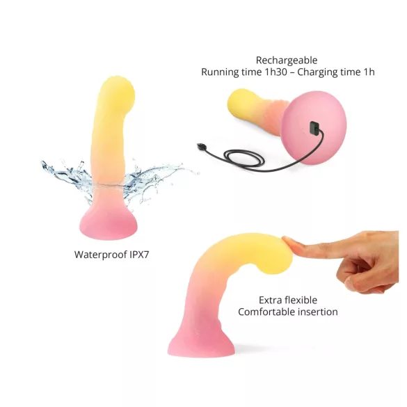 Love to Love Sugar Bomb - oplichtende siliconen dildo met LED (roze-geel) - 16,9 cm