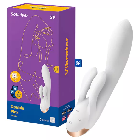 Satisfyer Double Flex - App-gestuurde vibrator met clitorisstimulator (wit)