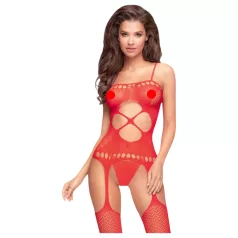   Penthouse Hot Nightfall - lingerie set - golvende open netstof - rood - XL