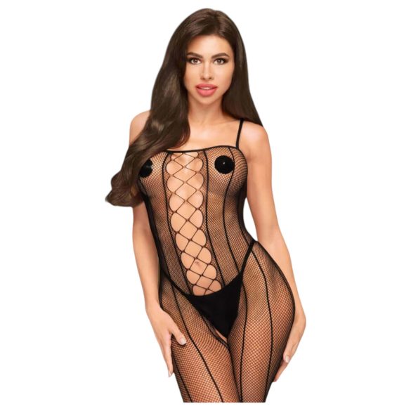 Penthouse Drop-Dead - Gestreepte Open Catsuit (Zwart)