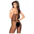 Penthouse Drop-Dead - catsuit met open kruis - netstof en strepen - zwart