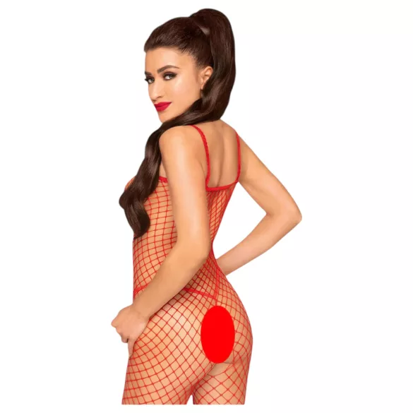 Penthouse - catsuit - open kruis - netstof rood - XL