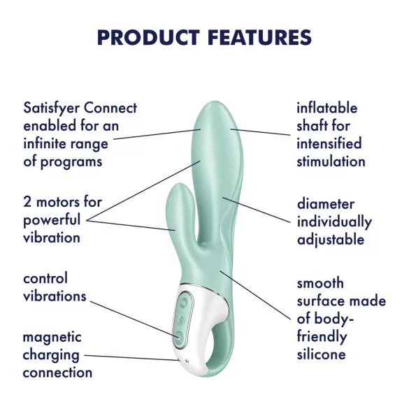 Satisfyer Air Pump Bunny 5 - App-gestuurde opblaasbare vibrator (muntgroen)
