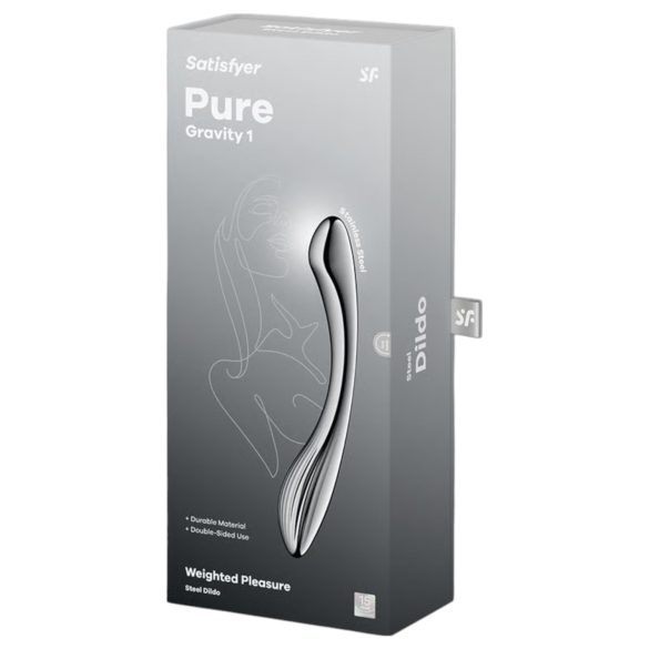 Satisfyer Pure Gravity 1 - ribbelde metalen dildo - roestvrij staal zilver