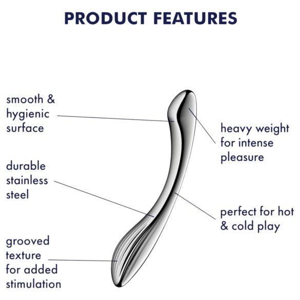 Satisfyer Pure Gravity 1 - ribbelde metalen dildo - roestvrij staal zilver