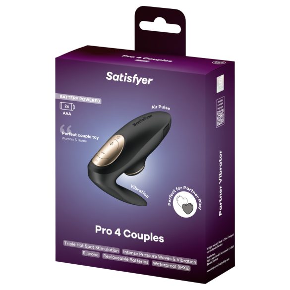 Satisfyer Pro 4 Couples - luchtdruk vibrator voor koppels - zwart
