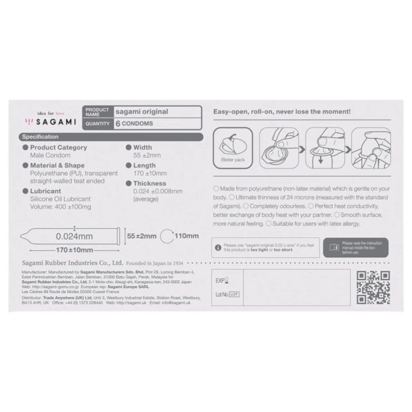 Sagami Original 0.02 - condooms - ultradun - 55mm - 6 stuks