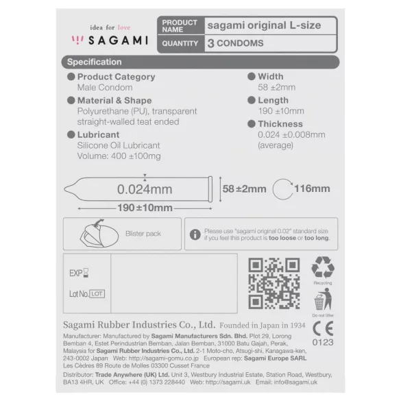 Sagami Original 0.02 L - condoom - 58mm - 3 stuks