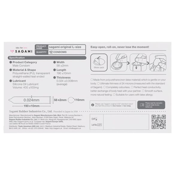 Sagami Original 0.02 L - condoom - ultra dun - 58mm - 12 stuks