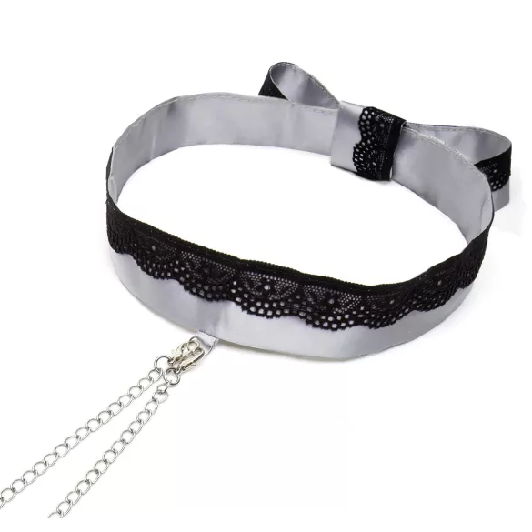 Vijftig tinten grijs Play Nice - tepelklemmen met halsband (zilver)