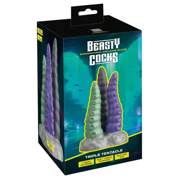 Beasty Cocks - dildo met drie tentakels - siliconen - paars