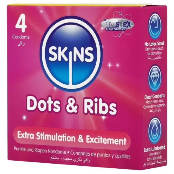 Skins - condoom geribbeld en met noppen - 4 stuks