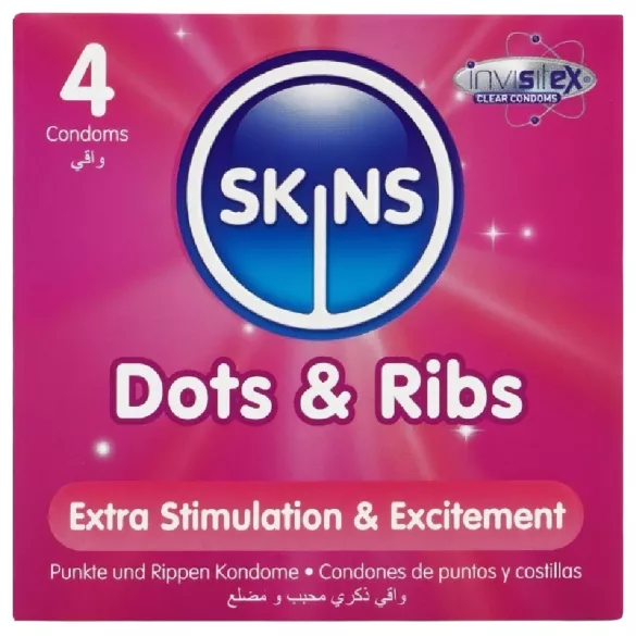 Skins - condoom geribbeld en met noppen - 4 stuks